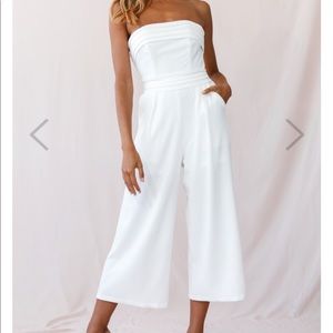 White Wide-Leg Strapless Jumpsuit